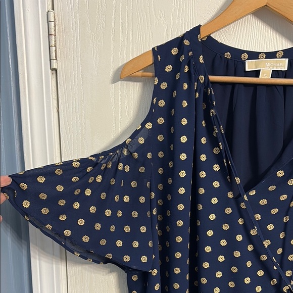 Michael Kors Navy Blouse with Gold Dots - Picture 2 of 8